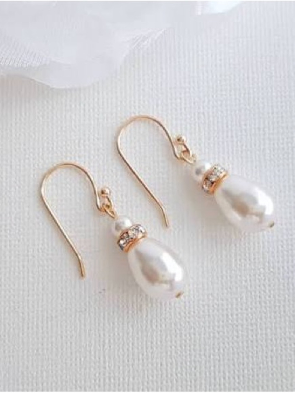 Gold Pearl Drop Earrings with Rhinestone Accents